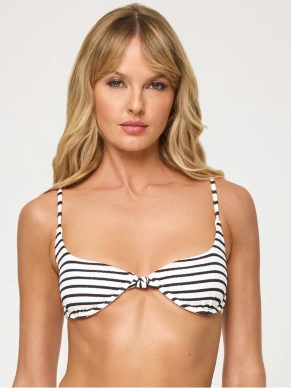 L*Space Tulip Bikini Top Black White Stripe NWT Size Medium Underwire $125